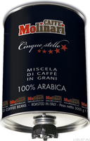 Molinari 5 звезд, кофе в зернах (3кг)жестяная банка